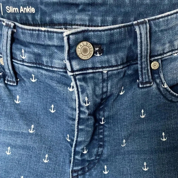 TALBOTS | Blue Denim Flawless Slim Ankle Anchor Print Mid-rise Jeans Size 6 - Picture 5 of 9